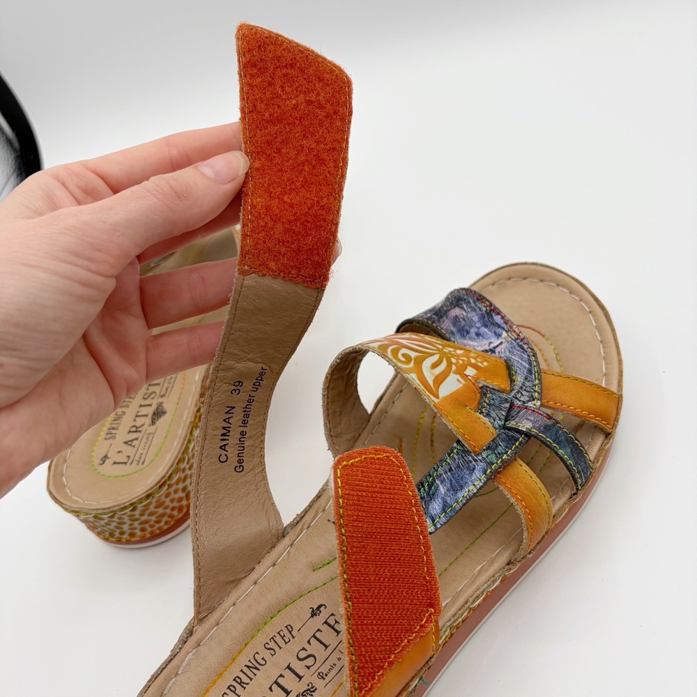 Spring Step L'Artiste Sandals Womens Sz 8.5 EU 39 Caiman Hand Painted 16342-2003 - Picture 8 of 10